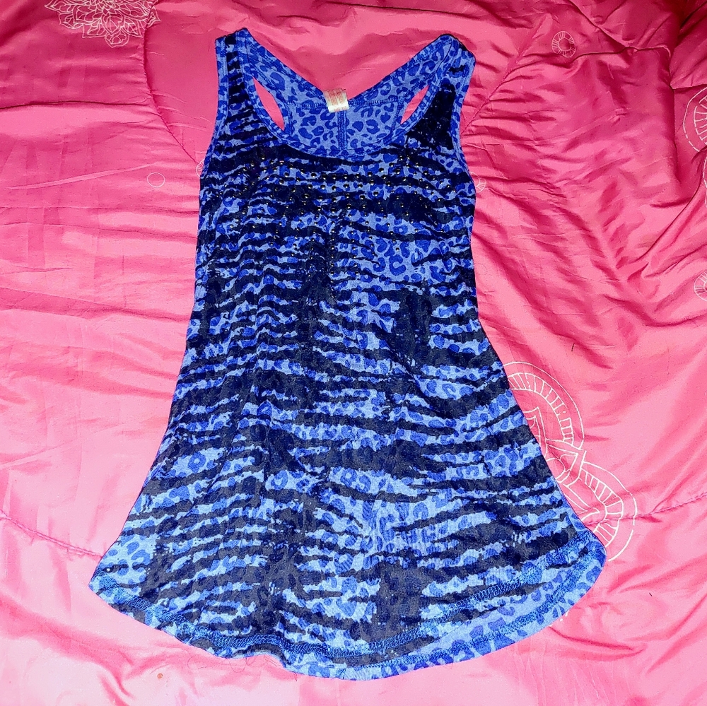 S 3/5 blue cheetah zebra stud tank top